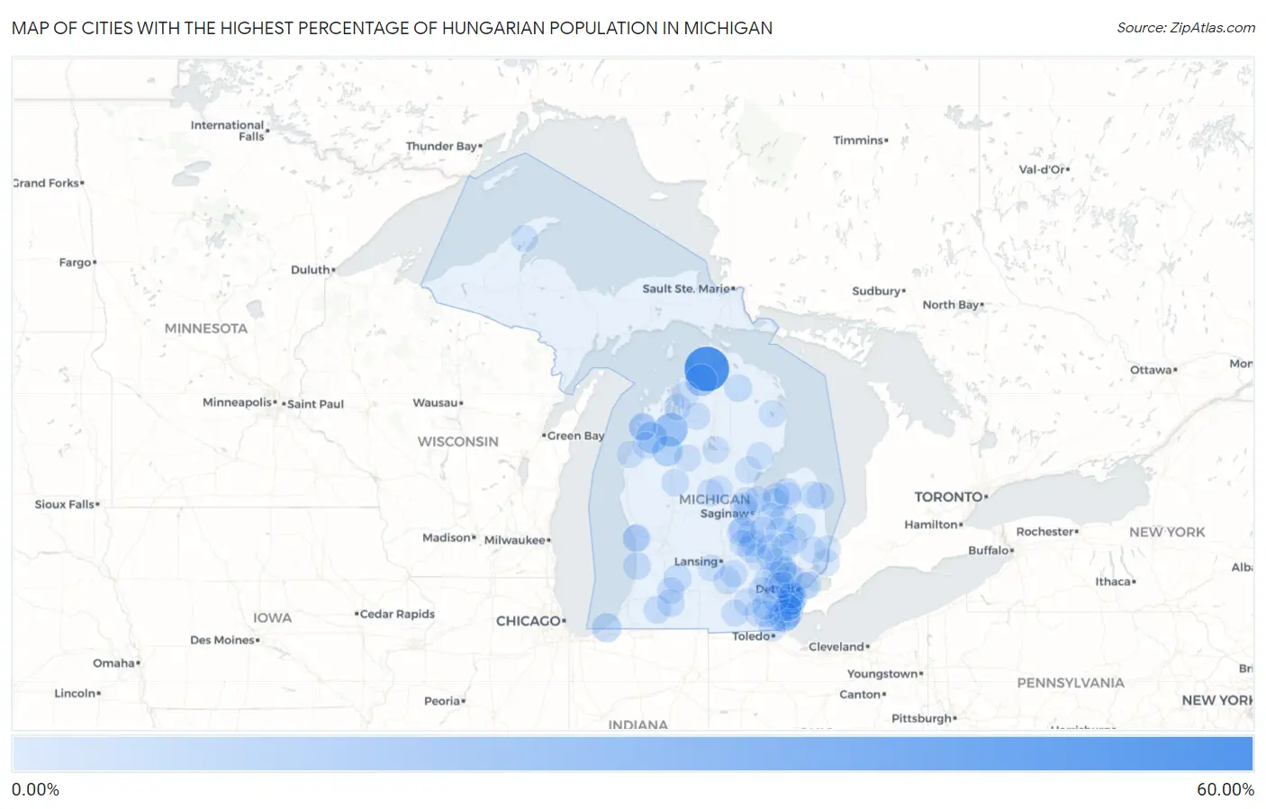 Cities with the Highest Percentage of Hungarian Population in Michigan Map