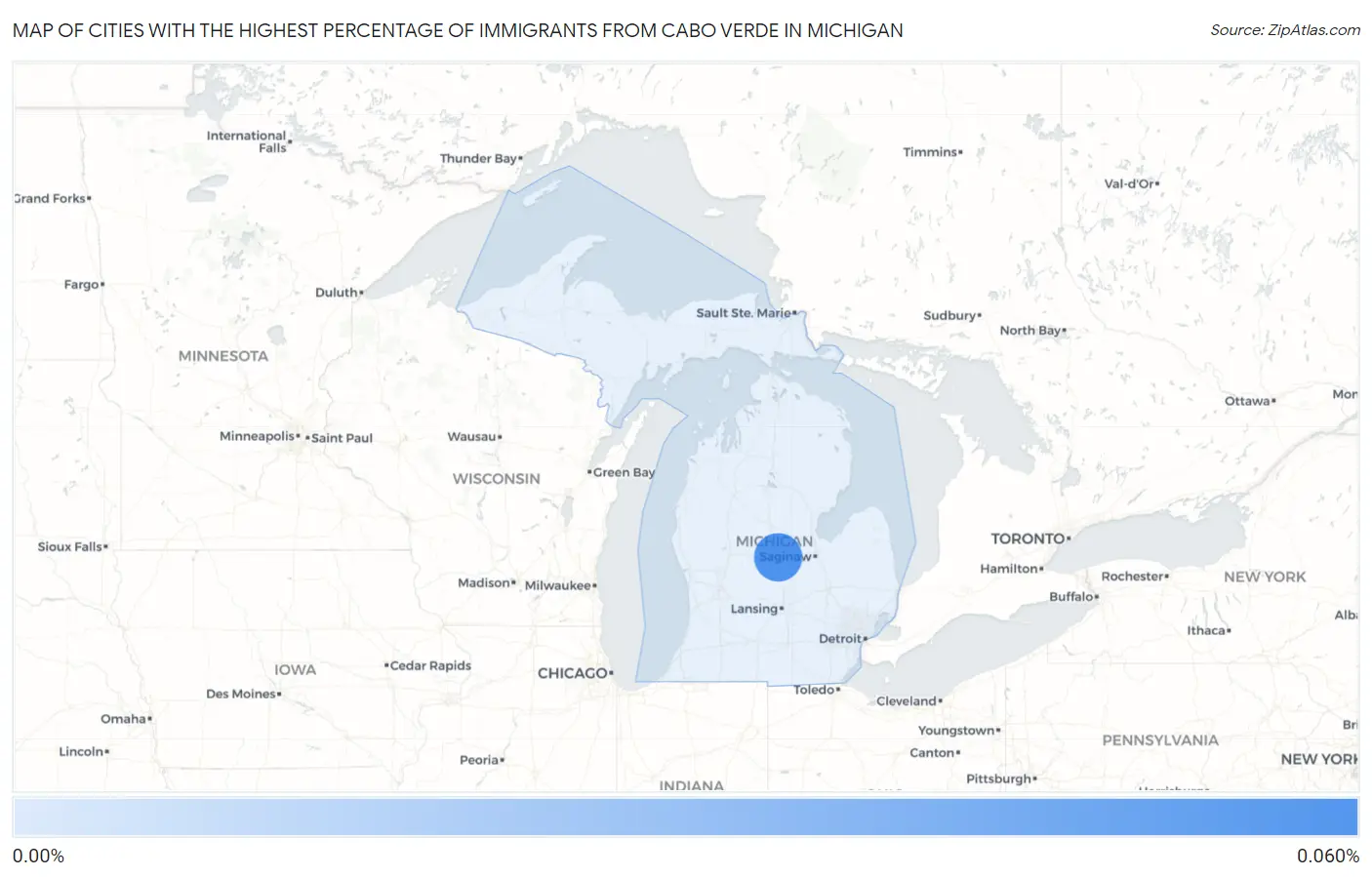 Cities with the Highest Percentage of Immigrants from Cabo Verde in Michigan Map