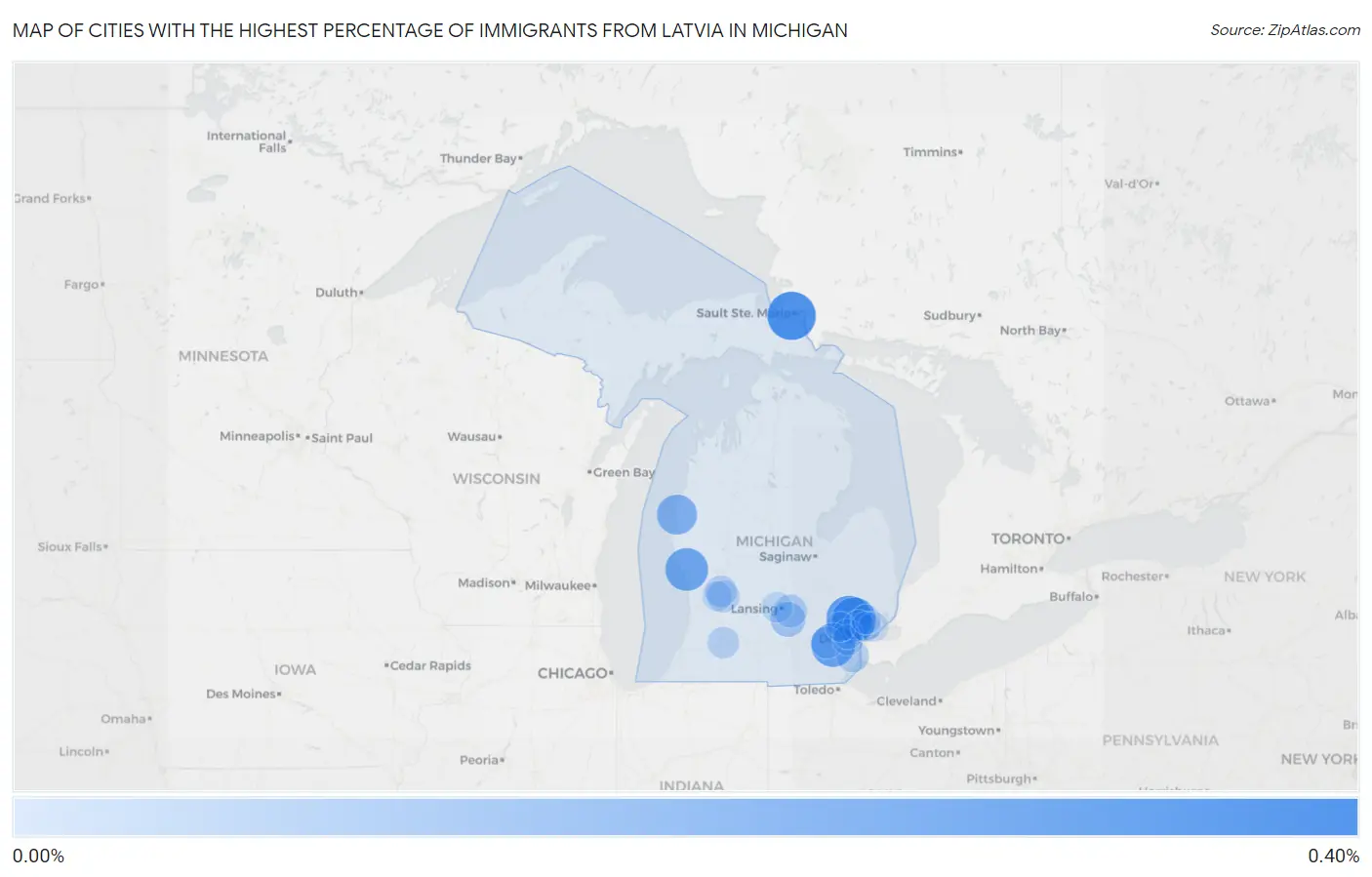 Cities with the Highest Percentage of Immigrants from Latvia in Michigan Map