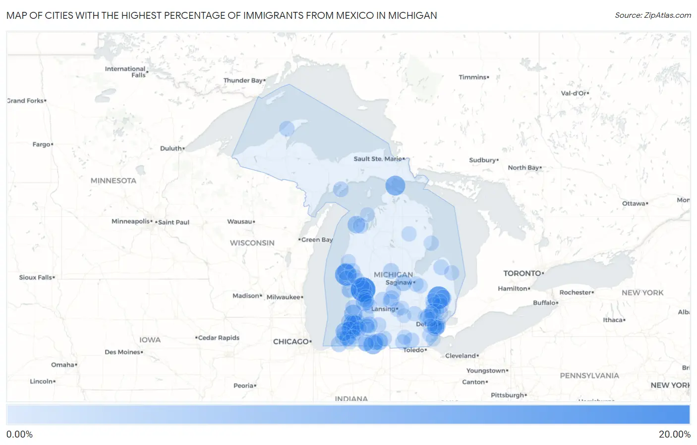 Cities with the Highest Percentage of Immigrants from Mexico in Michigan Map