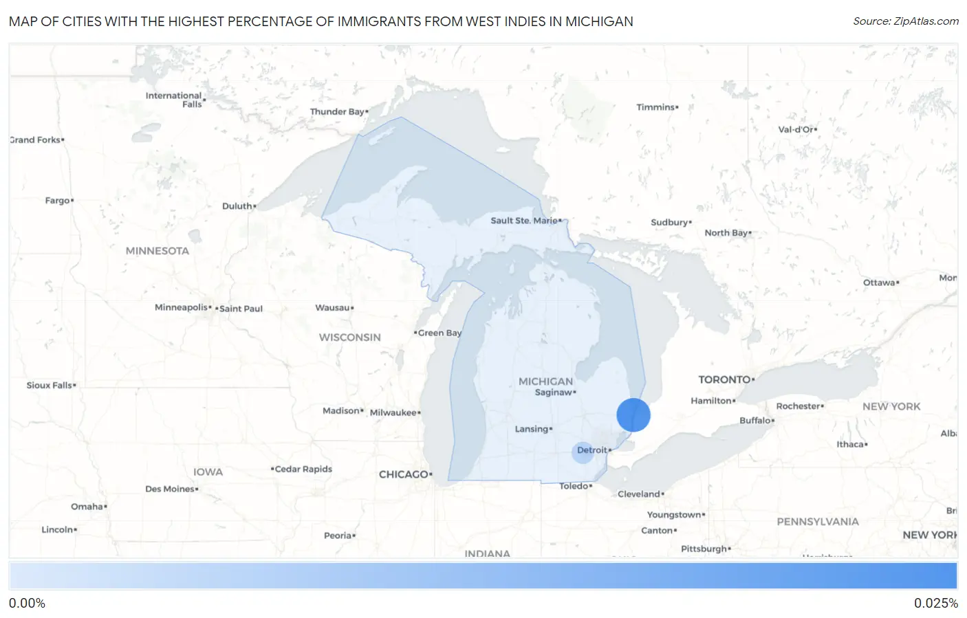 Cities with the Highest Percentage of Immigrants from West Indies in Michigan Map