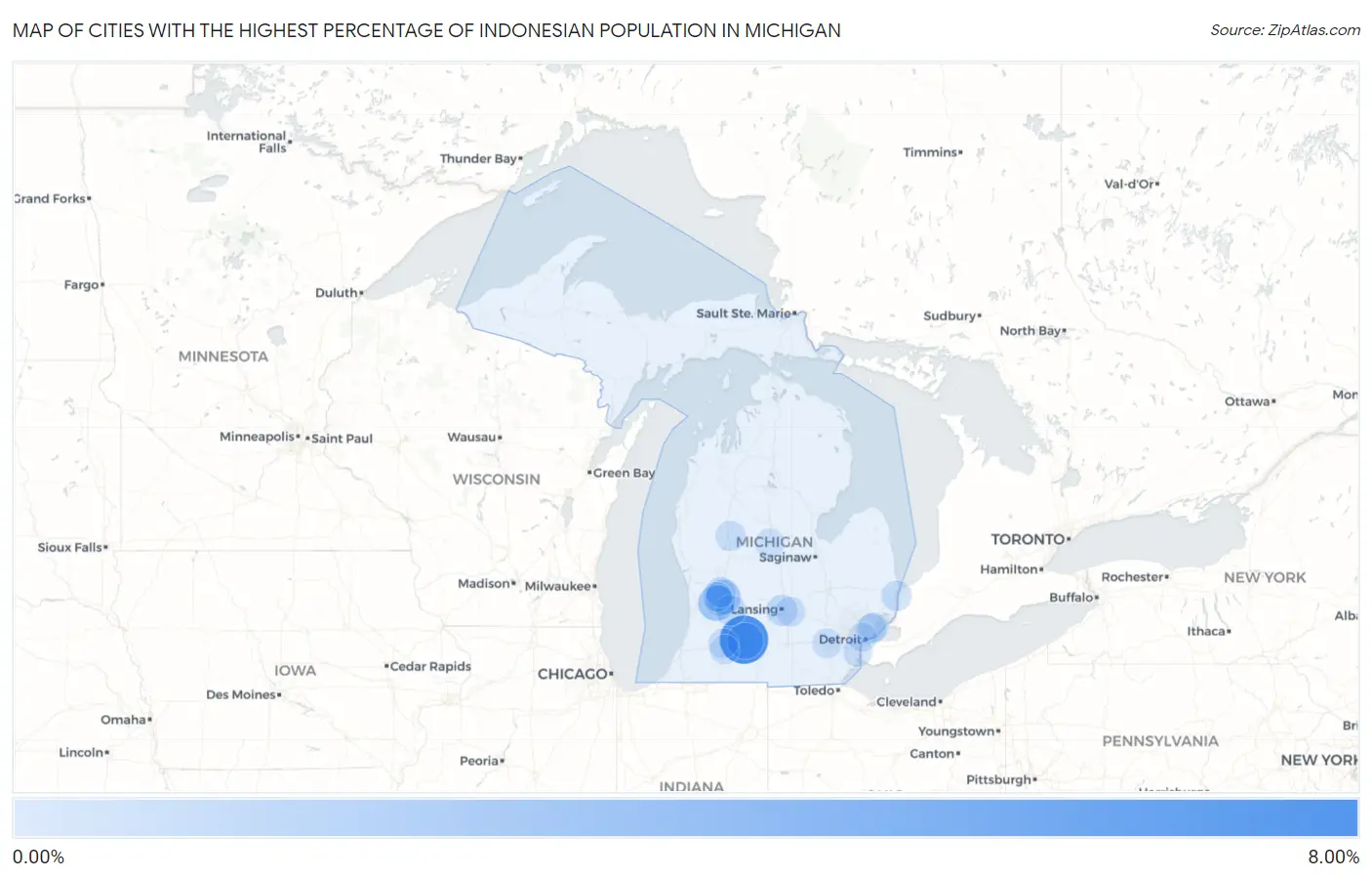 Cities with the Highest Percentage of Indonesian Population in Michigan Map
