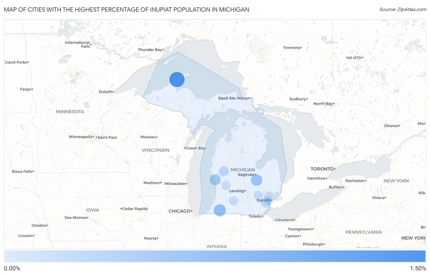 Cities with the Highest Percentage of Inupiat Population in Michigan Map
