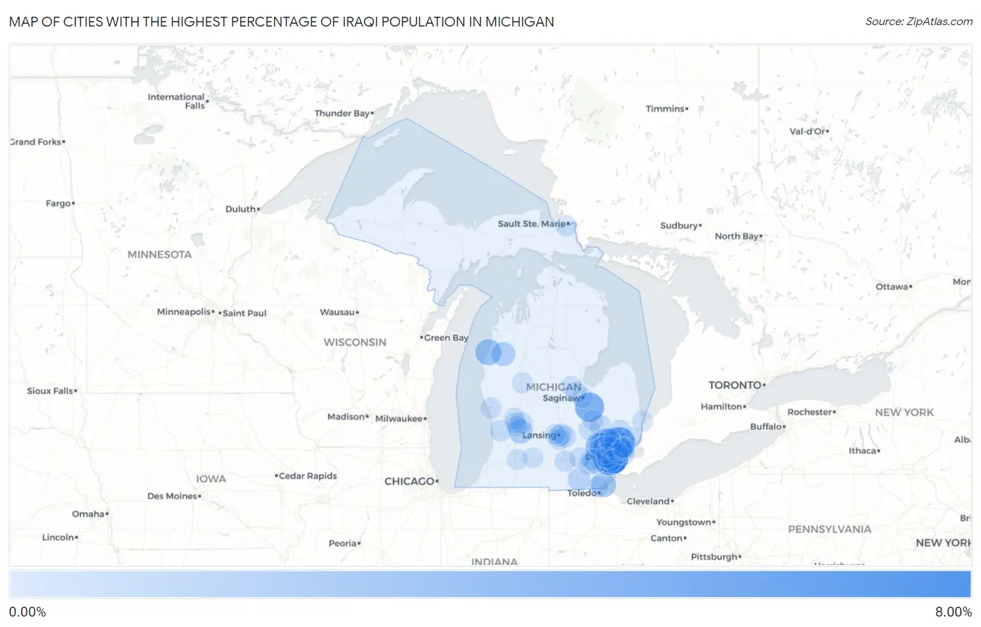 Cities with the Highest Percentage of Iraqi Population in Michigan Map