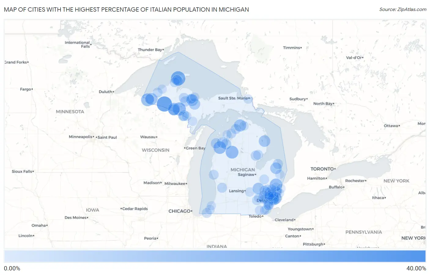 Cities with the Highest Percentage of Italian Population in Michigan Map
