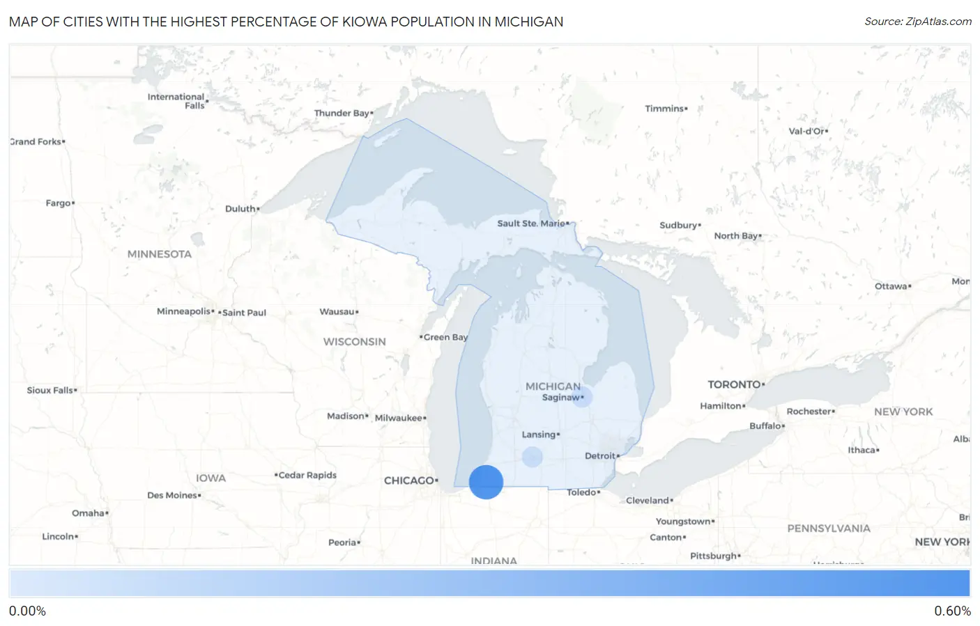 Cities with the Highest Percentage of Kiowa Population in Michigan Map