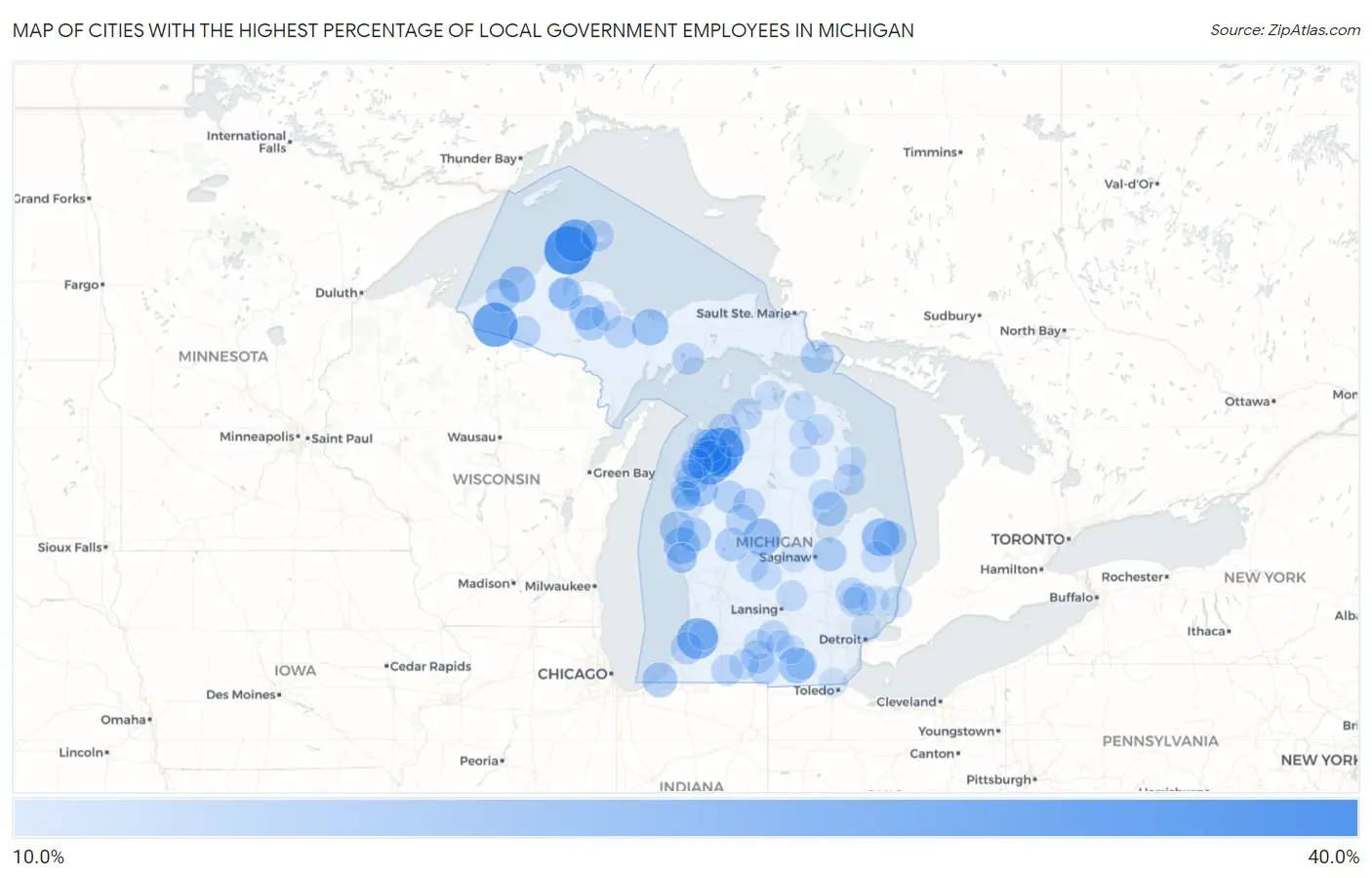 Cities with the Highest Percentage of Local Government Employees in Michigan Map