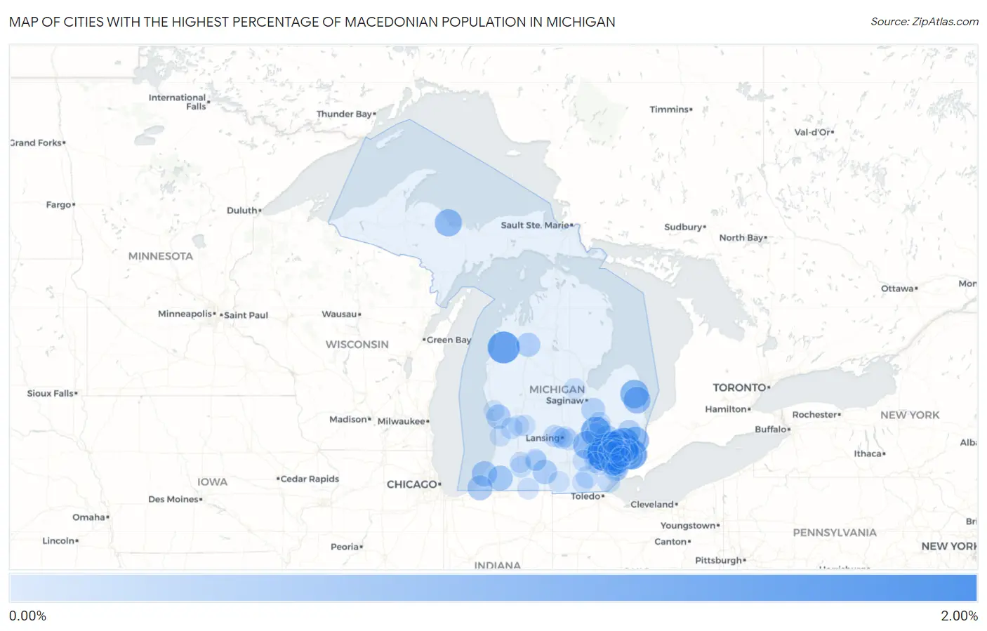 Cities with the Highest Percentage of Macedonian Population in Michigan Map