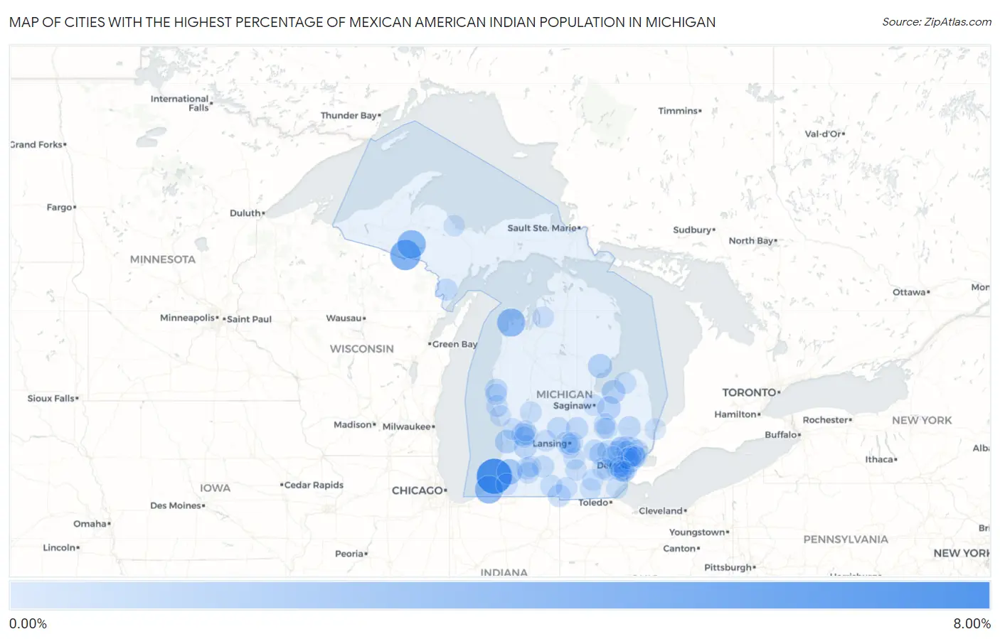 Cities with the Highest Percentage of Mexican American Indian Population in Michigan Map