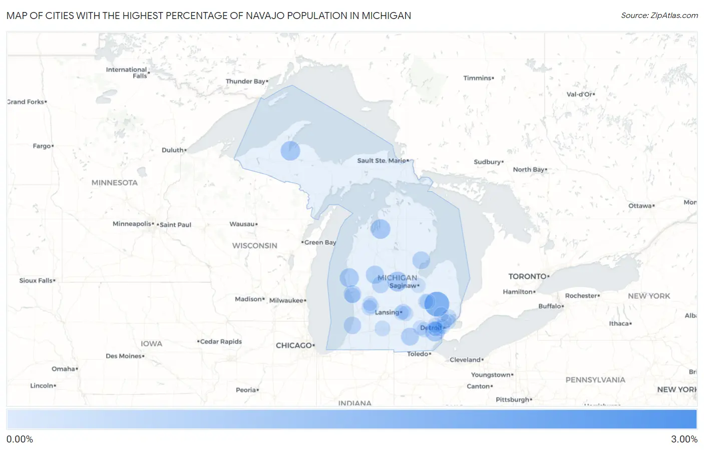 Cities with the Highest Percentage of Navajo Population in Michigan Map