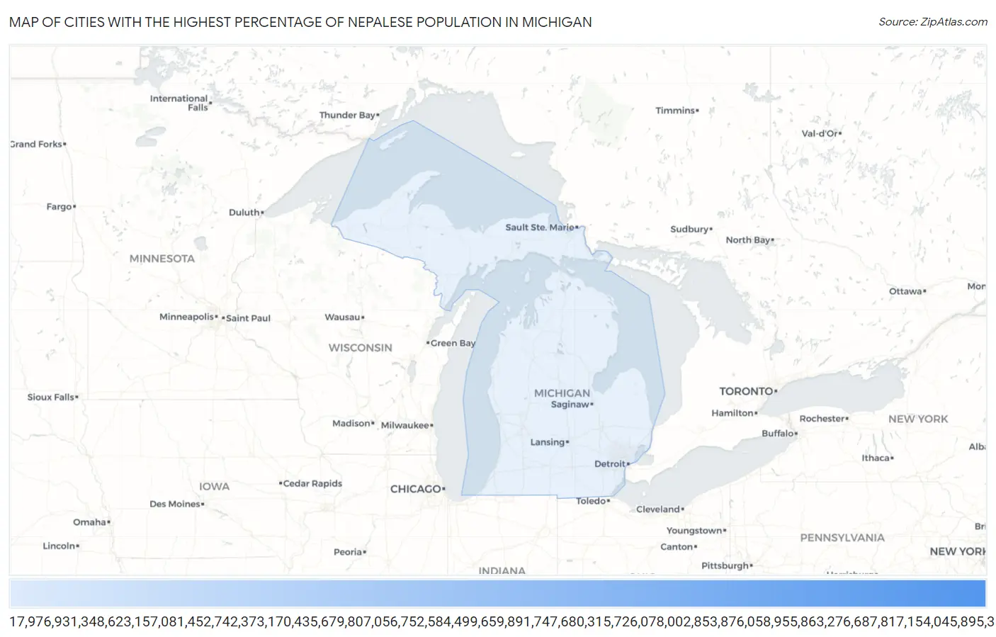 Cities with the Highest Percentage of Nepalese Population in Michigan Map