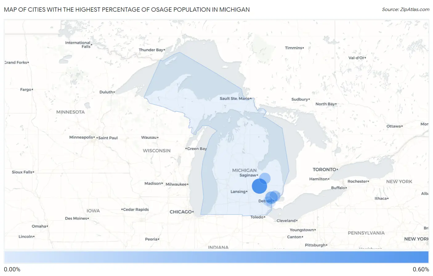 Cities with the Highest Percentage of Osage Population in Michigan Map