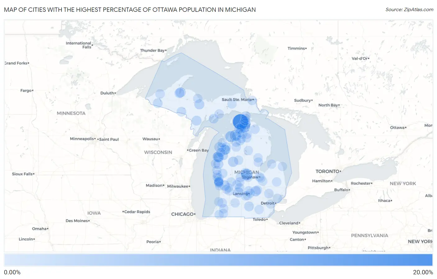 Cities with the Highest Percentage of Ottawa Population in Michigan Map