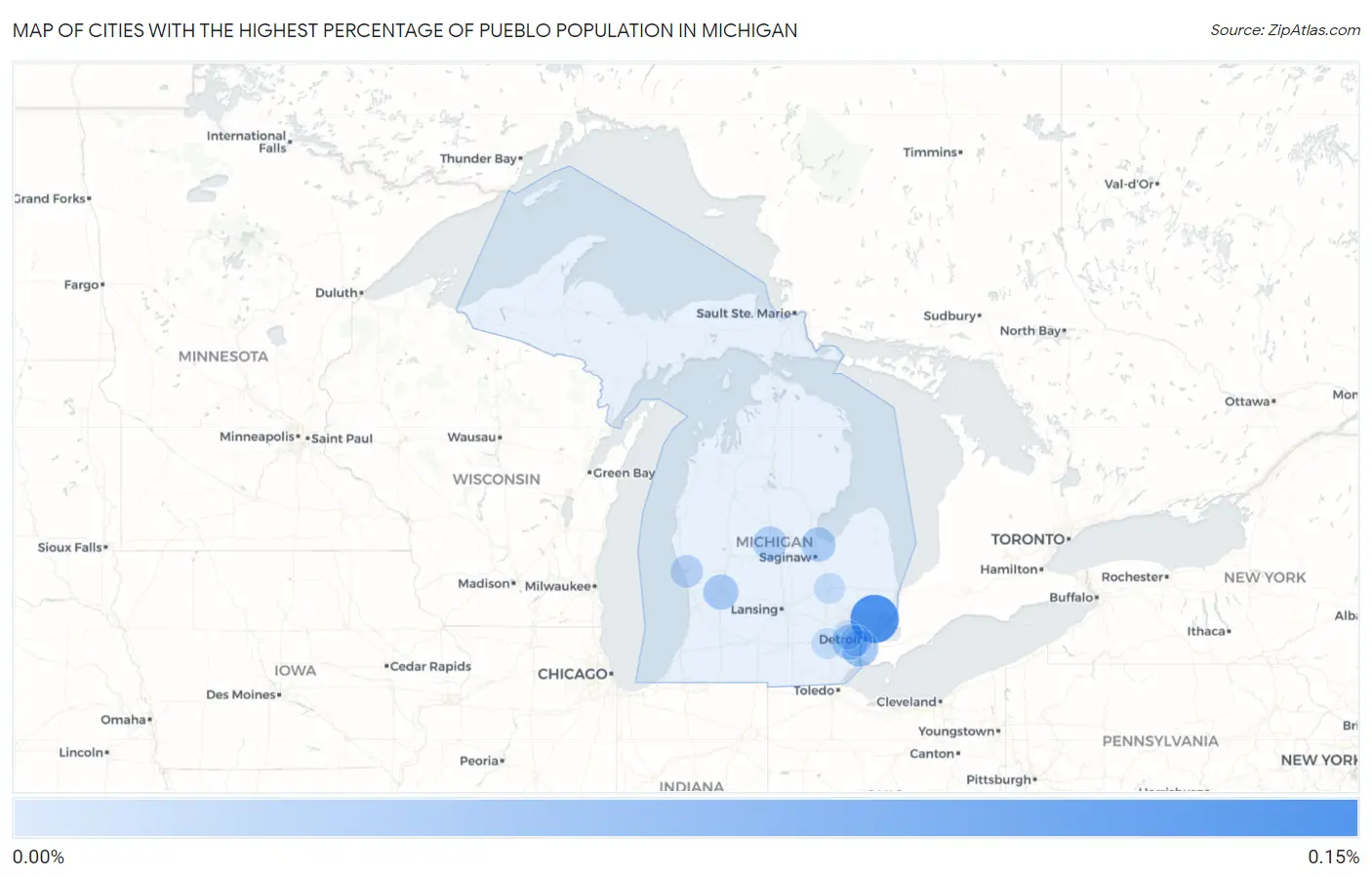 Cities with the Highest Percentage of Pueblo Population in Michigan Map