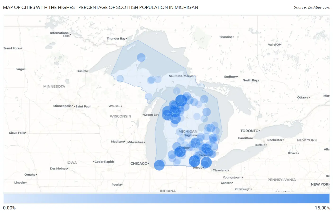 Cities with the Highest Percentage of Scottish Population in Michigan Map