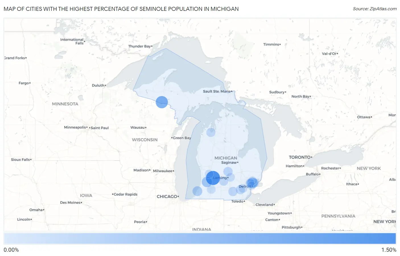 Cities with the Highest Percentage of Seminole Population in Michigan Map