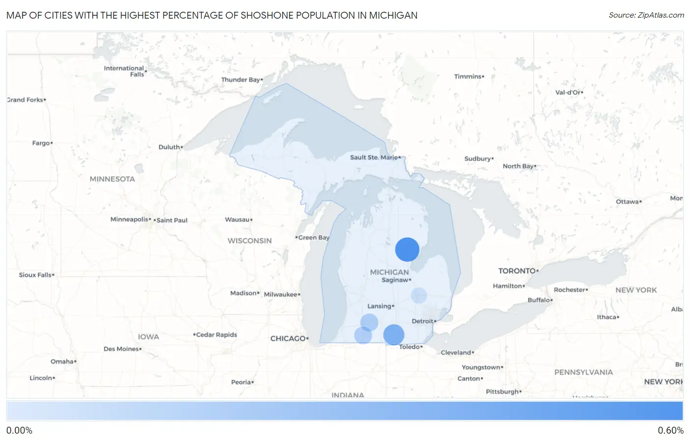 Cities with the Highest Percentage of Shoshone Population in Michigan Map