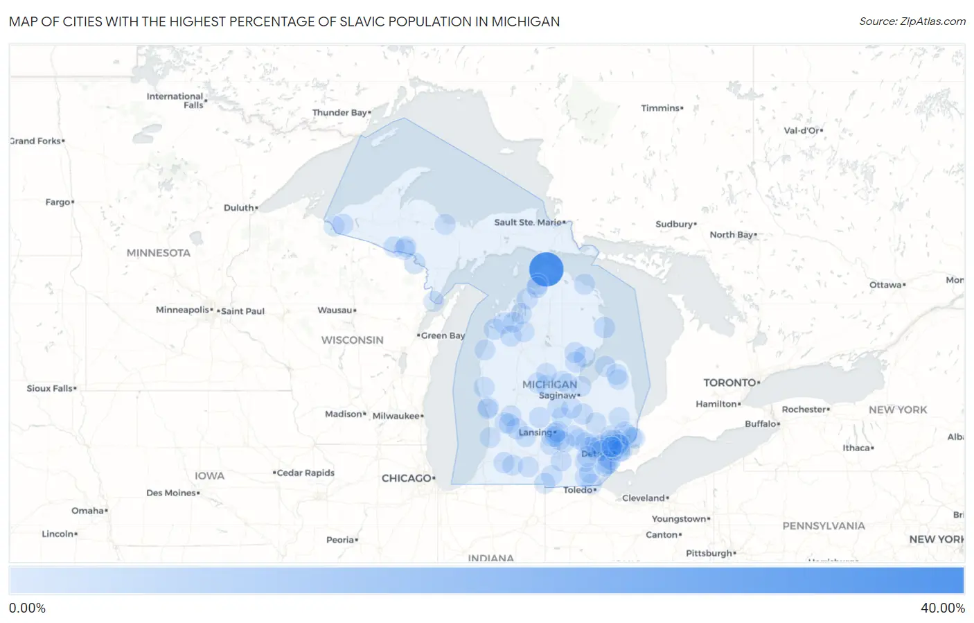 Cities with the Highest Percentage of Slavic Population in Michigan Map