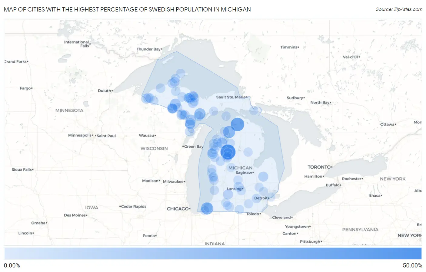 Cities with the Highest Percentage of Swedish Population in Michigan Map