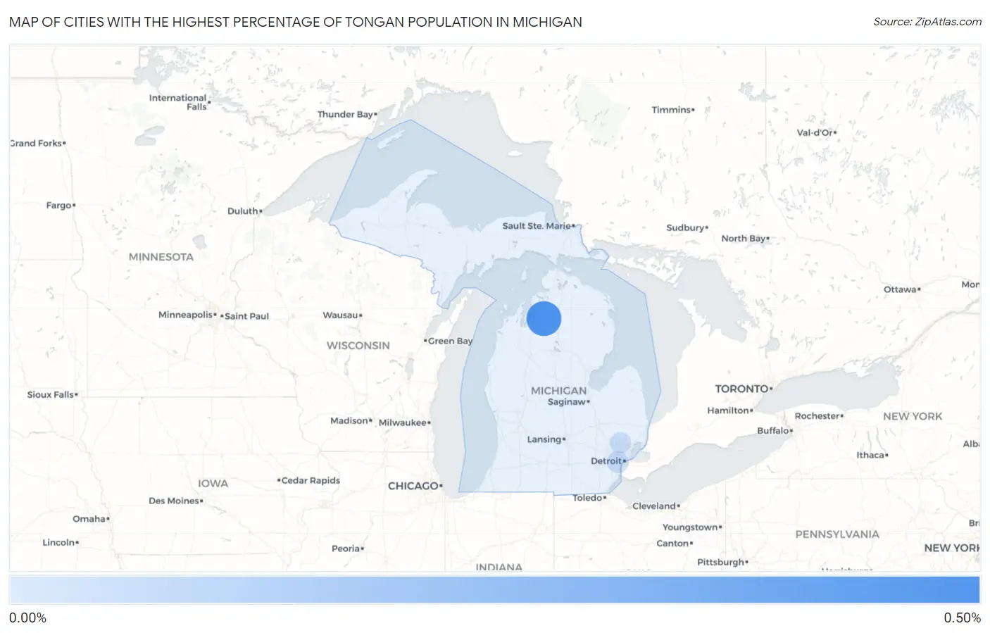 Cities with the Highest Percentage of Tongan Population in Michigan Map