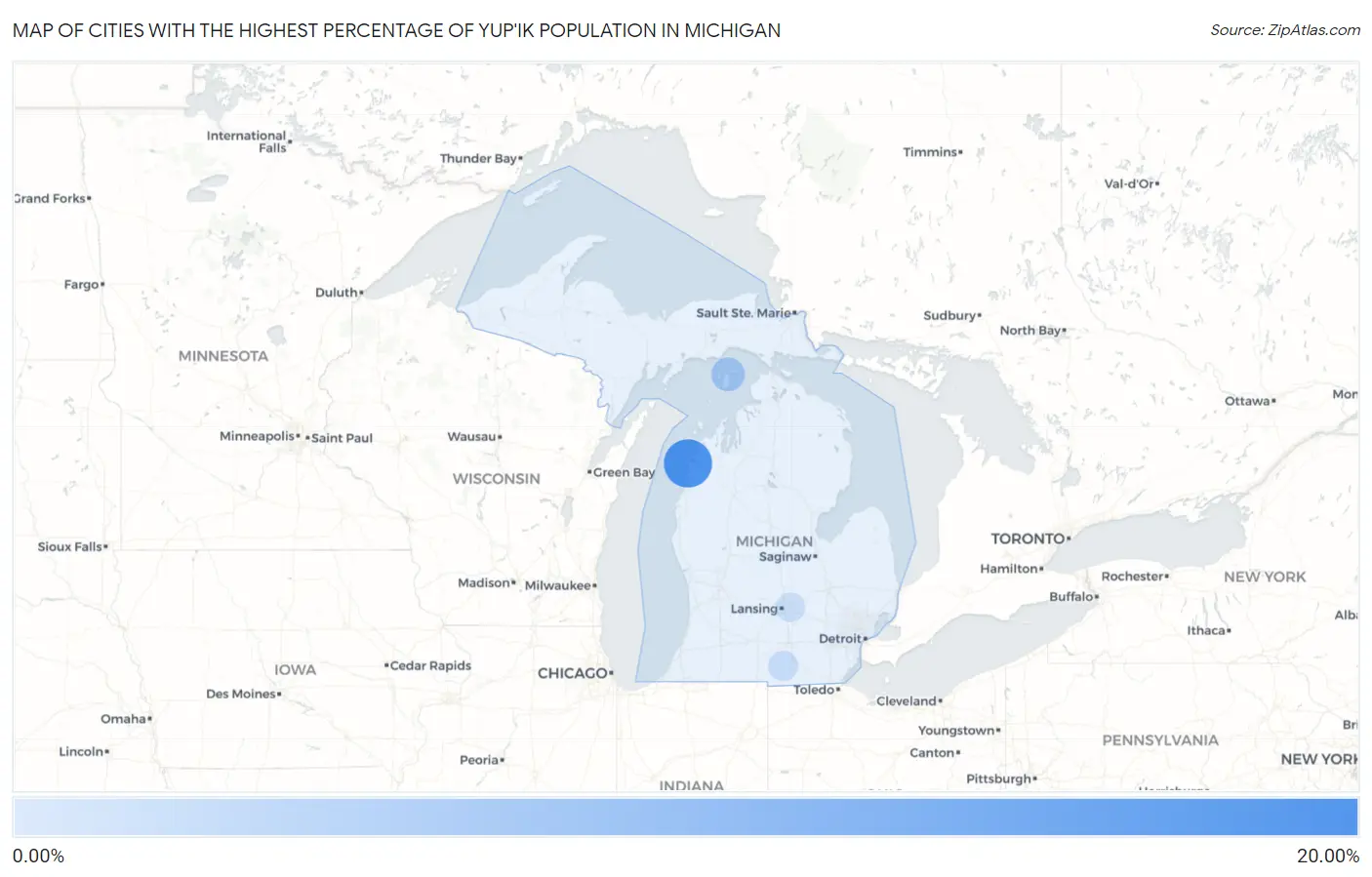 Cities with the Highest Percentage of Yup'ik Population in Michigan Map