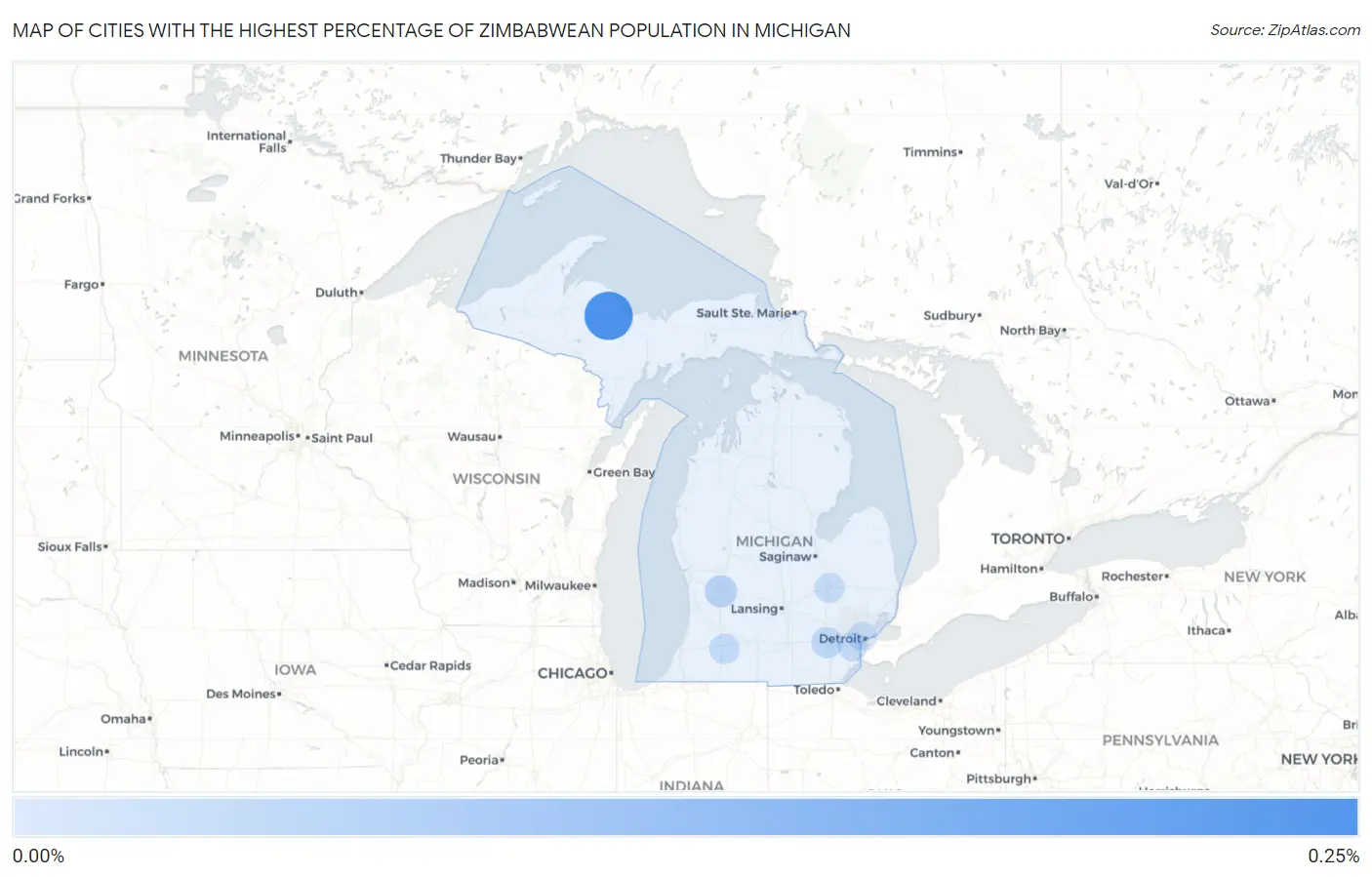 Cities with the Highest Percentage of Zimbabwean Population in Michigan Map