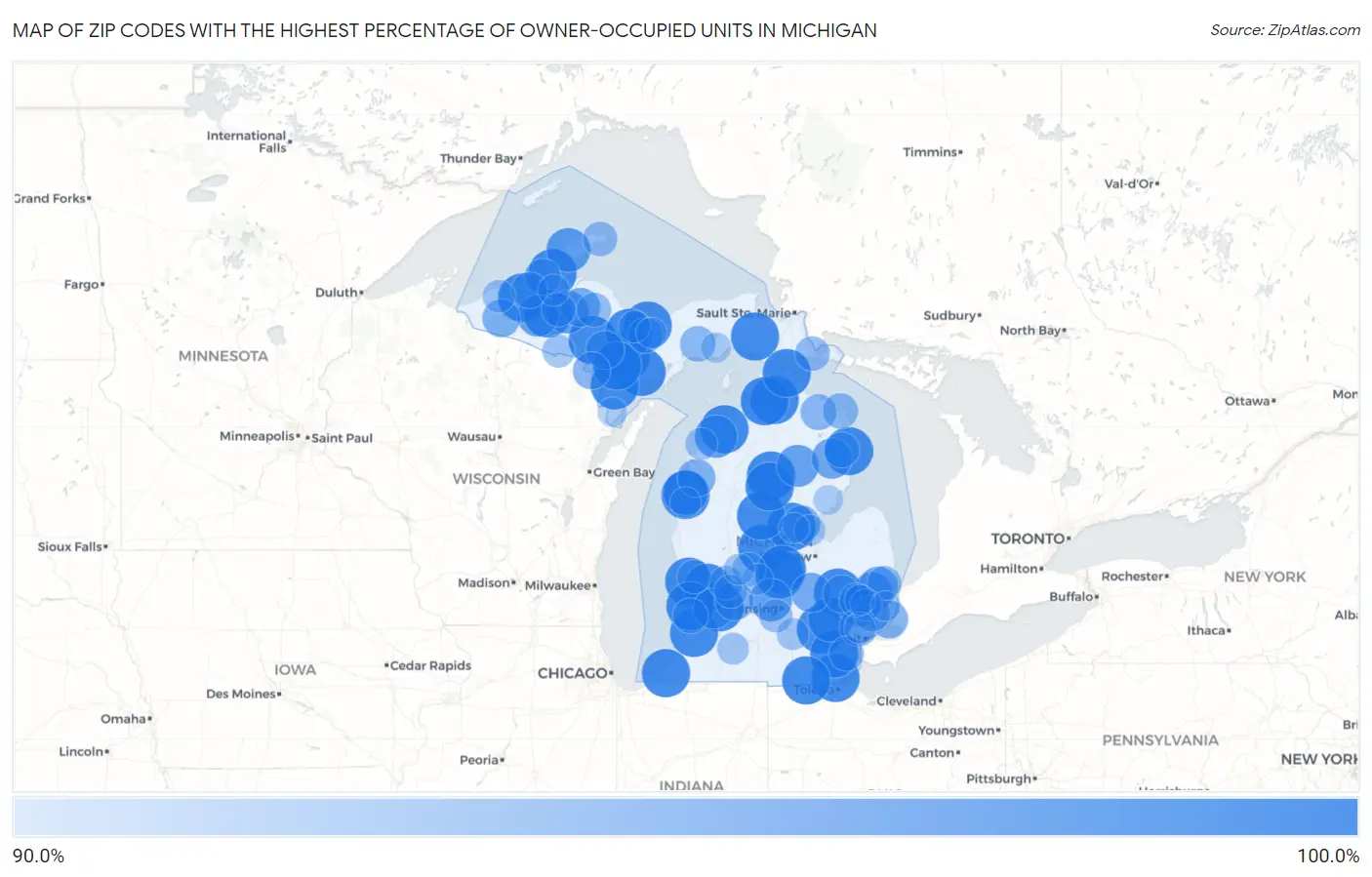 Zip Codes with the Highest Percentage of Owner-Occupied Units in Michigan Map