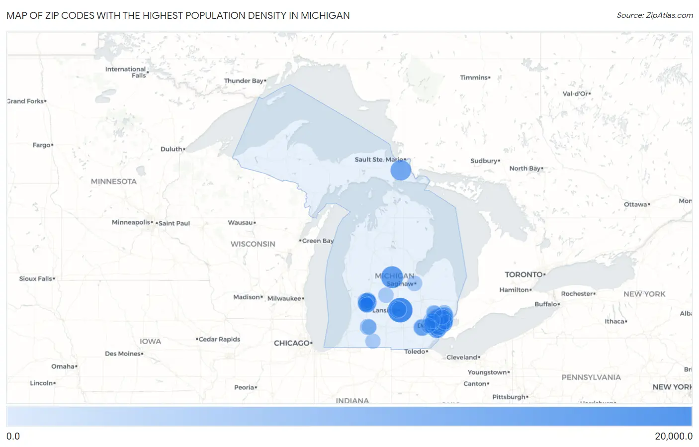 Zip Codes with the Highest Population Density in Michigan Map