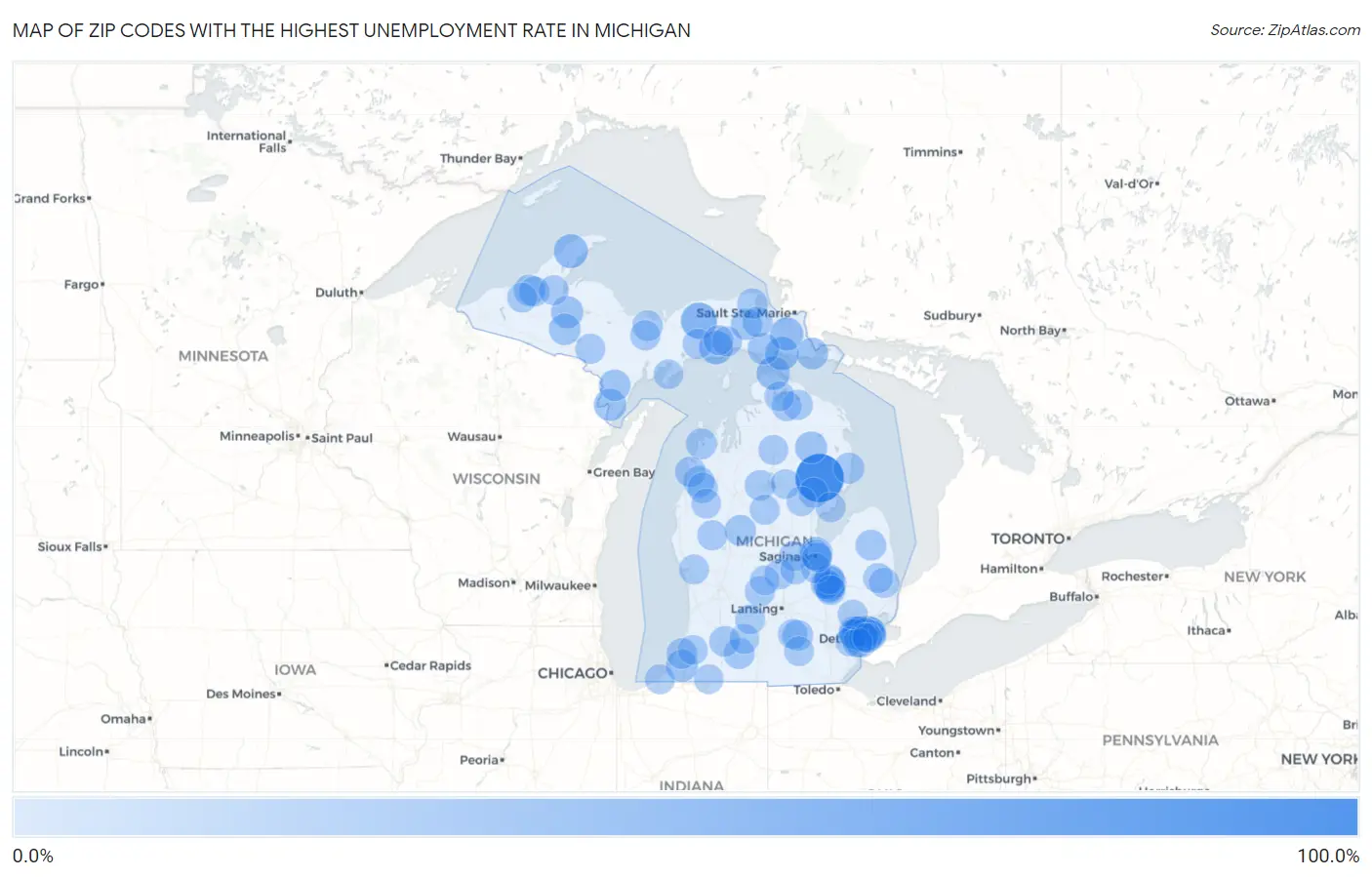 Zip Codes with the Highest Unemployment Rate in Michigan Map