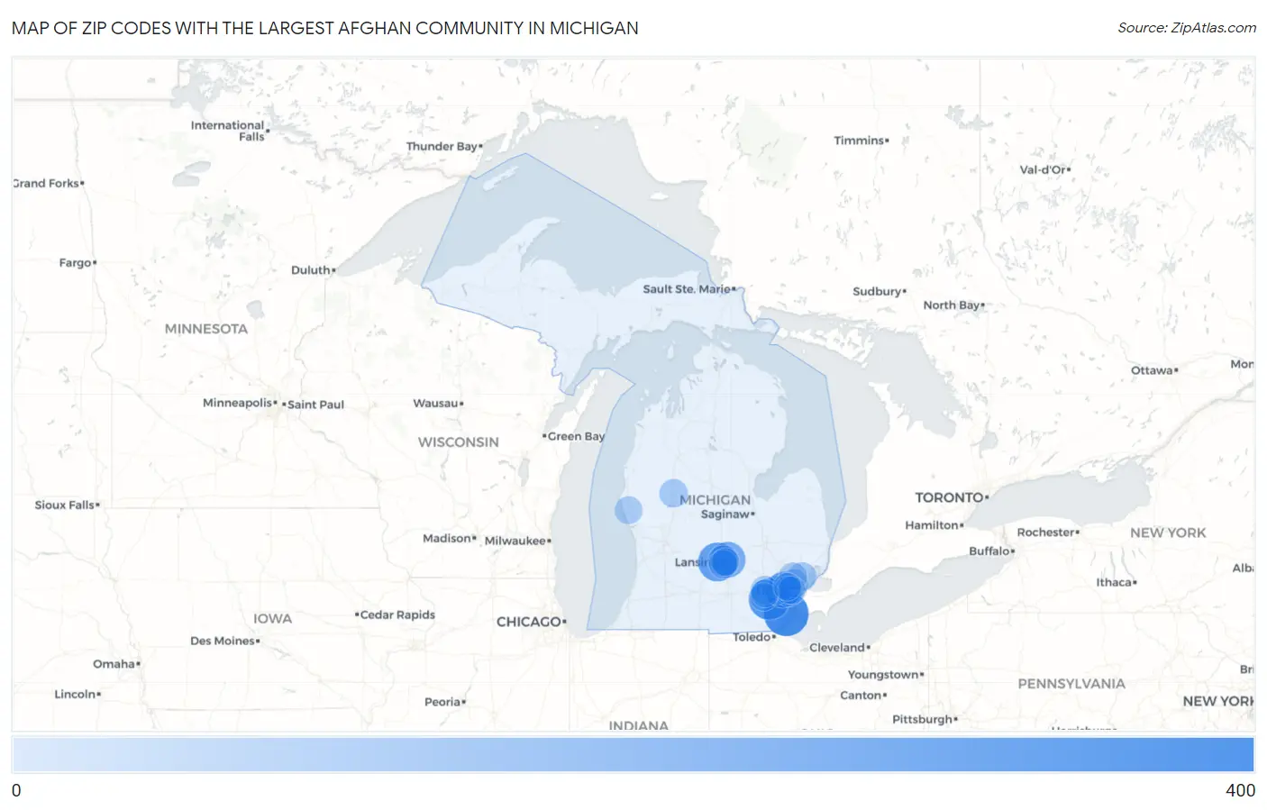 Zip Codes with the Largest Afghan Community in Michigan Map