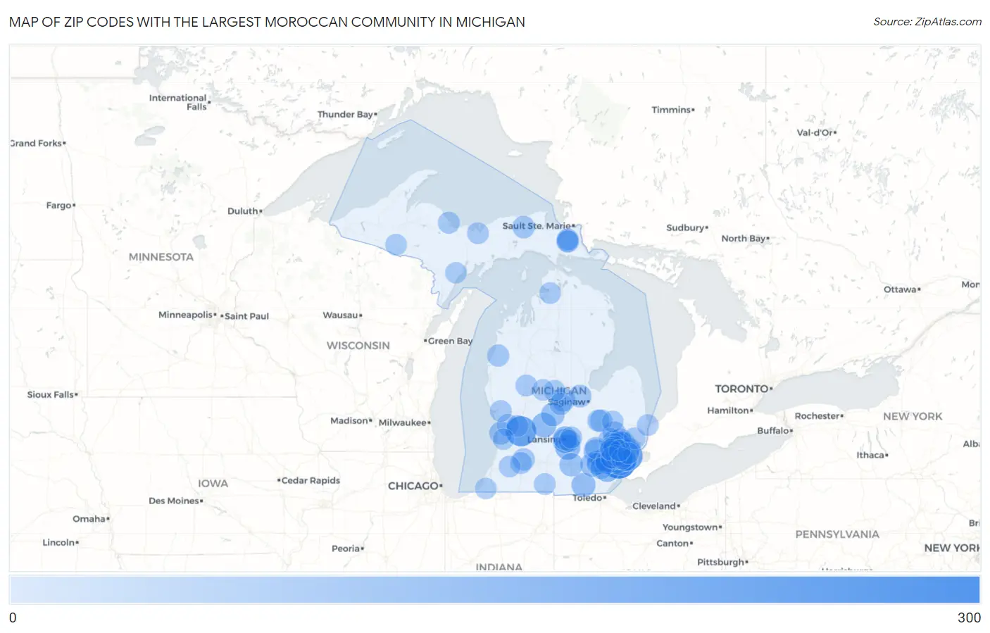 Zip Codes with the Largest Moroccan Community in Michigan Map