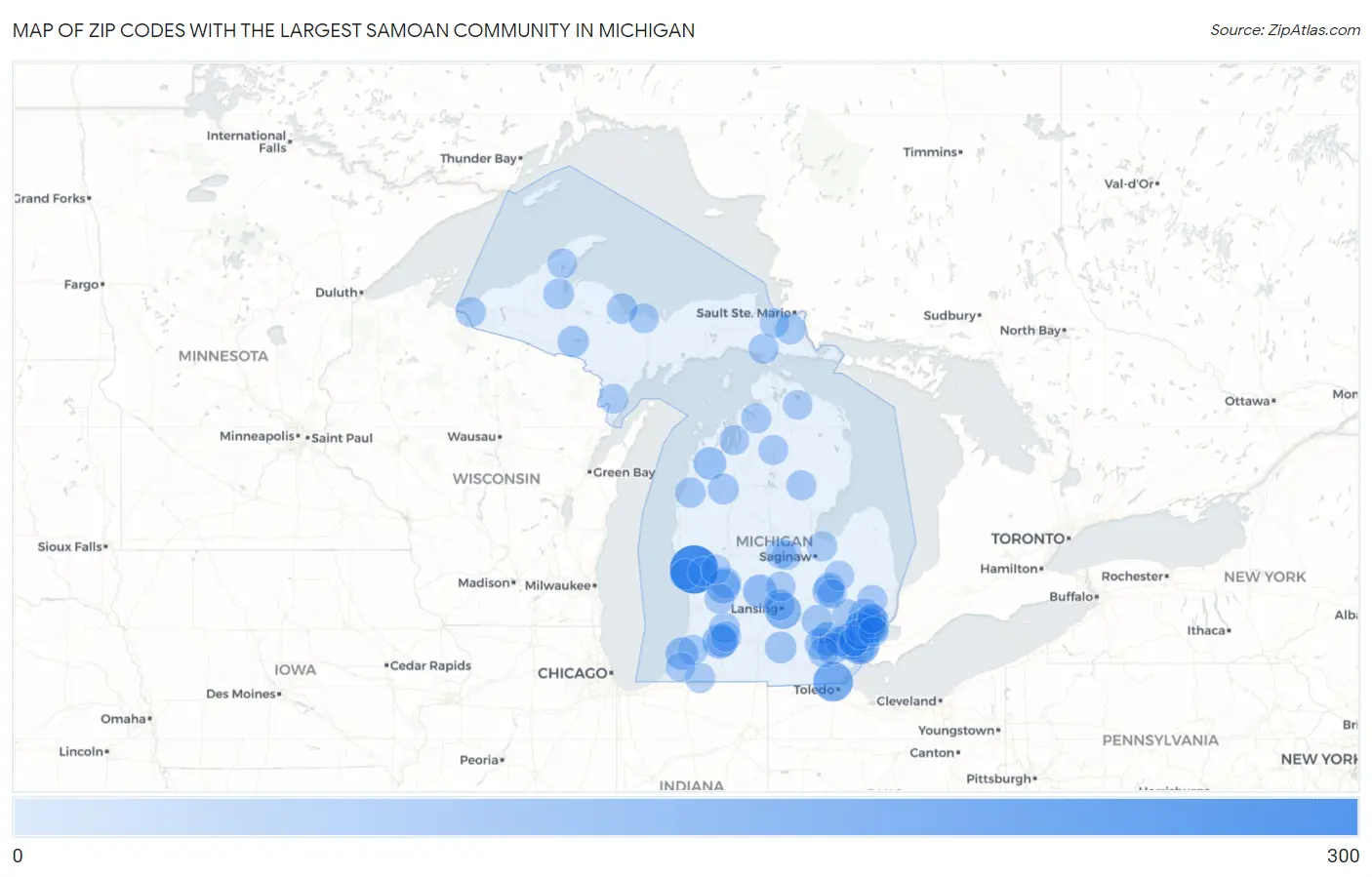 Zip Codes with the Largest Samoan Community in Michigan Map