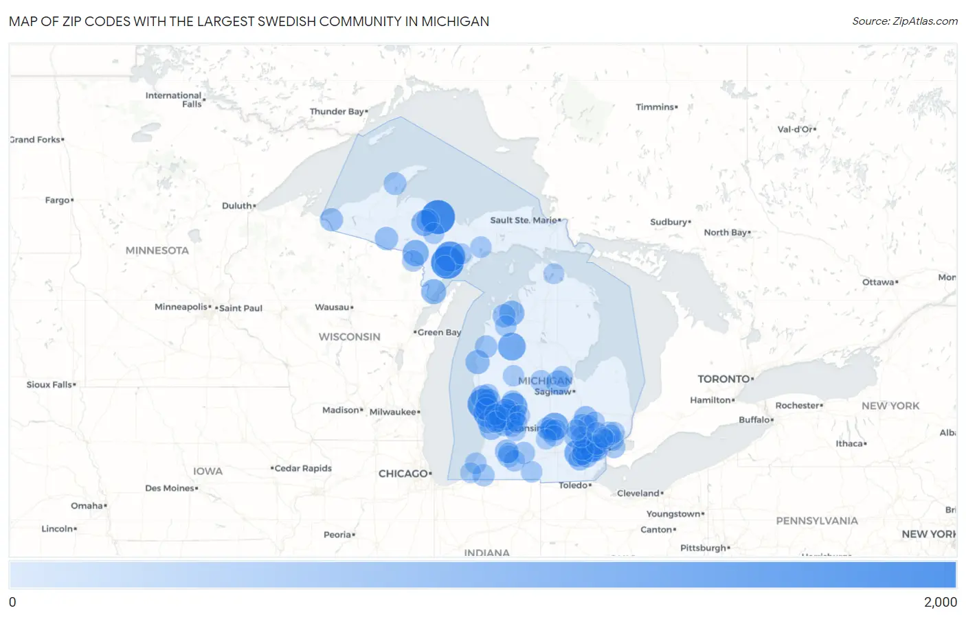 Zip Codes with the Largest Swedish Community in Michigan Map