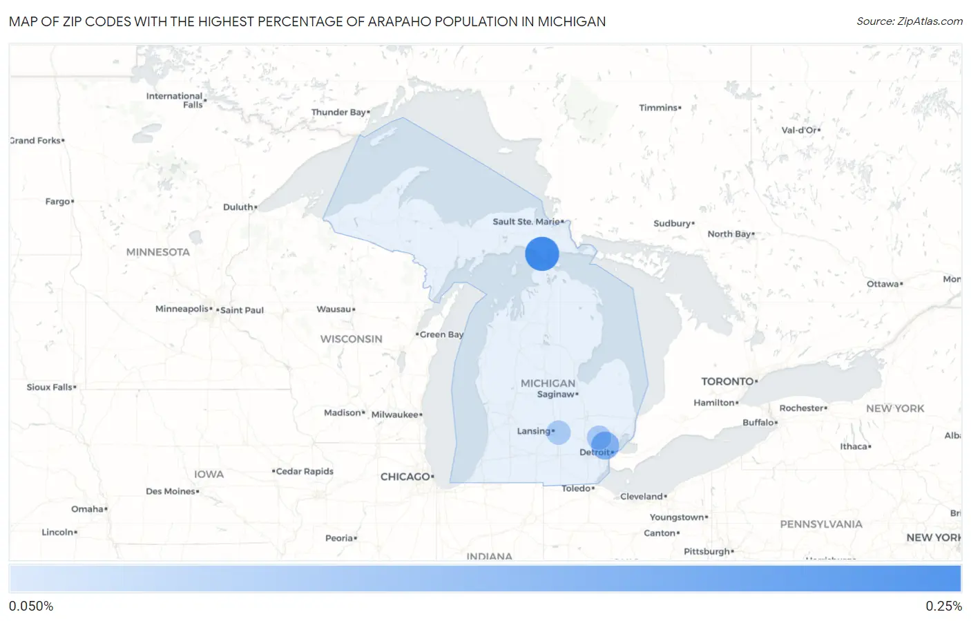 Zip Codes with the Highest Percentage of Arapaho Population in Michigan Map
