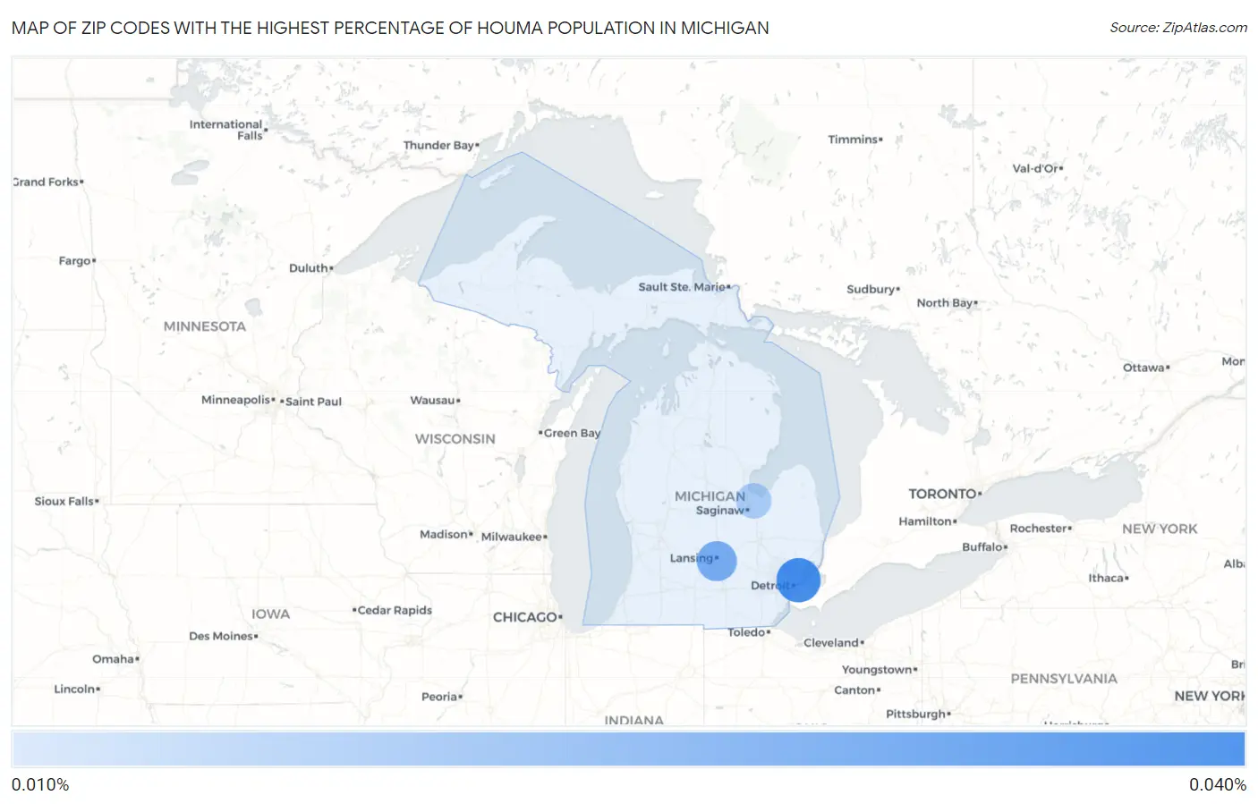 Zip Codes with the Highest Percentage of Houma Population in Michigan Map