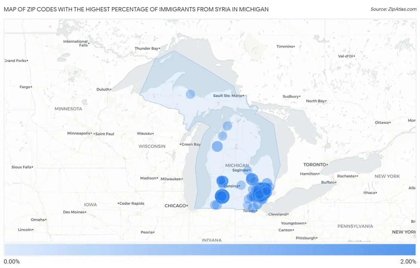 Zip Codes with the Highest Percentage of Immigrants from Syria in Michigan Map