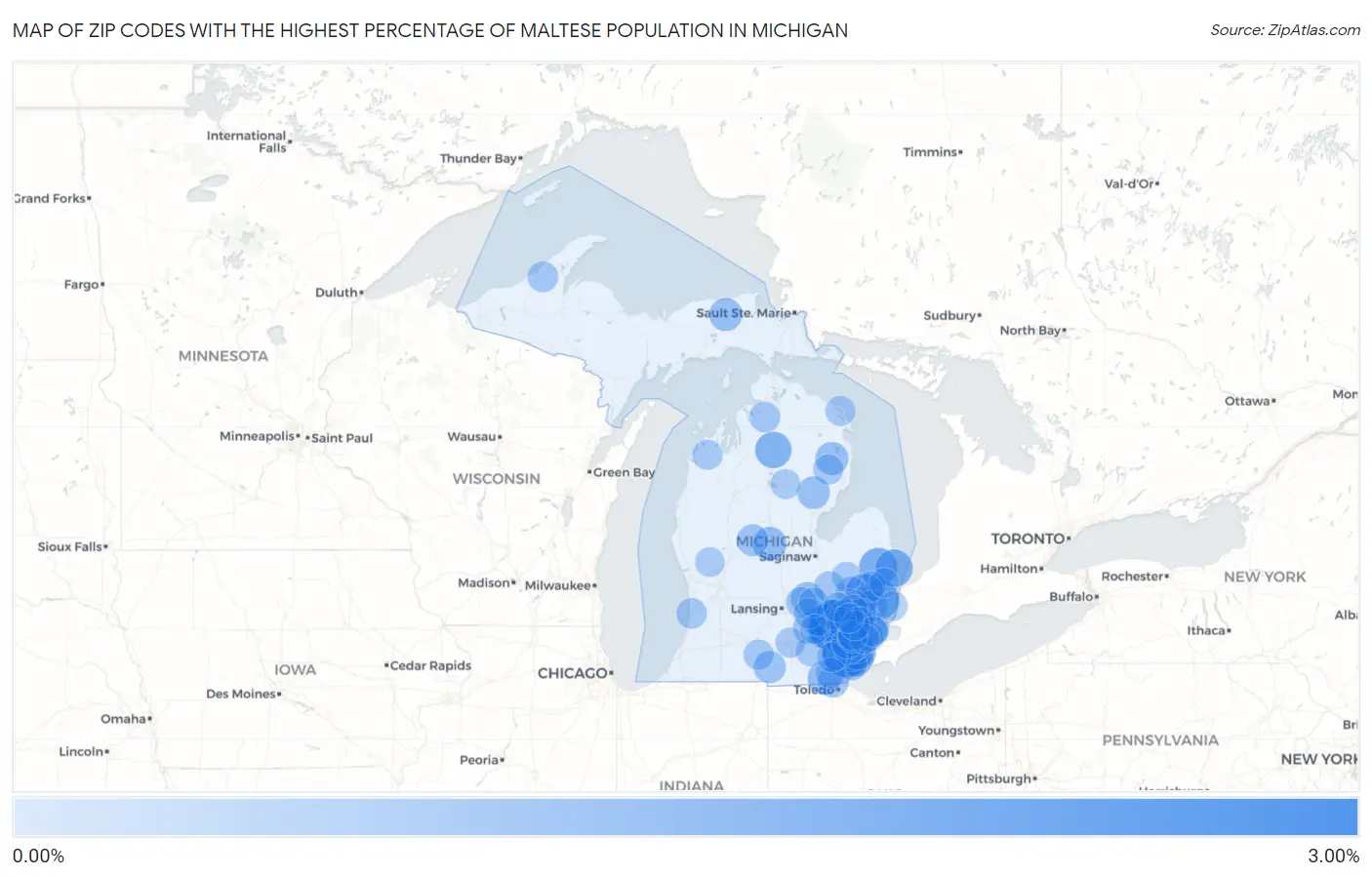 Zip Codes with the Highest Percentage of Maltese Population in Michigan Map