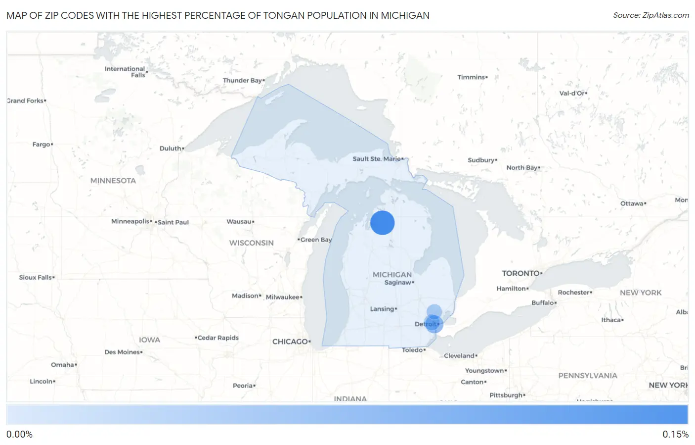 Zip Codes with the Highest Percentage of Tongan Population in Michigan Map