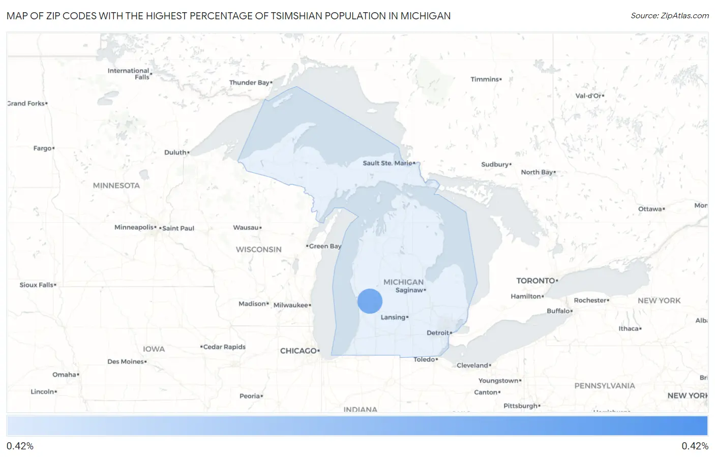 Zip Codes with the Highest Percentage of Tsimshian Population in Michigan Map