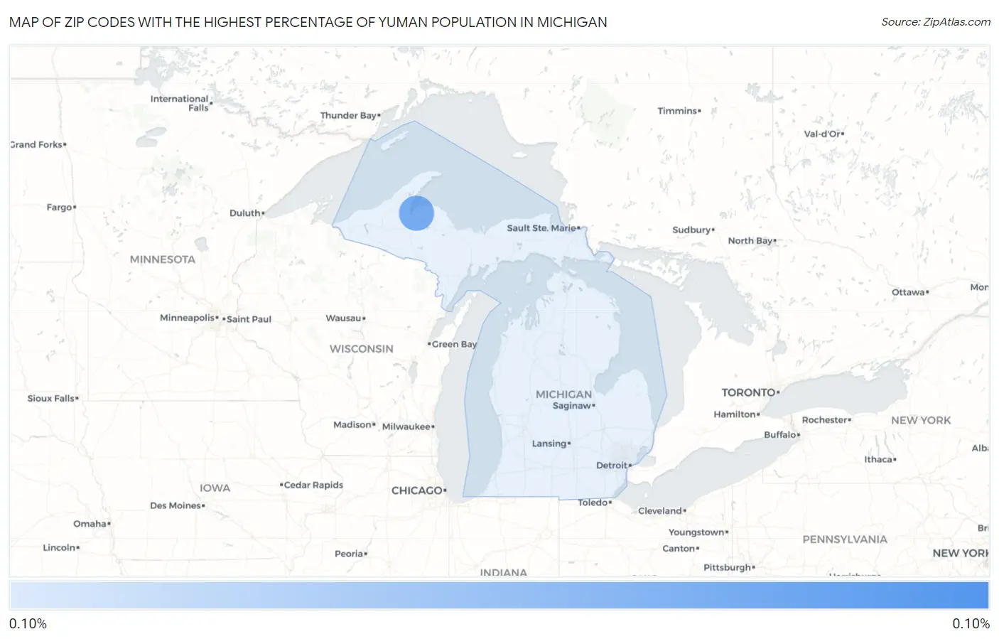 Zip Codes with the Highest Percentage of Yuman Population in Michigan Map