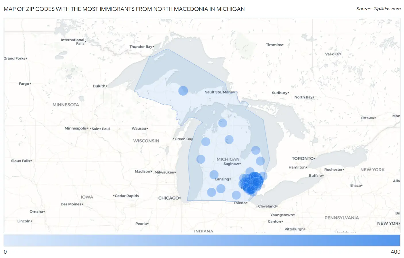 Zip Codes with the Most Immigrants from North Macedonia in Michigan Map