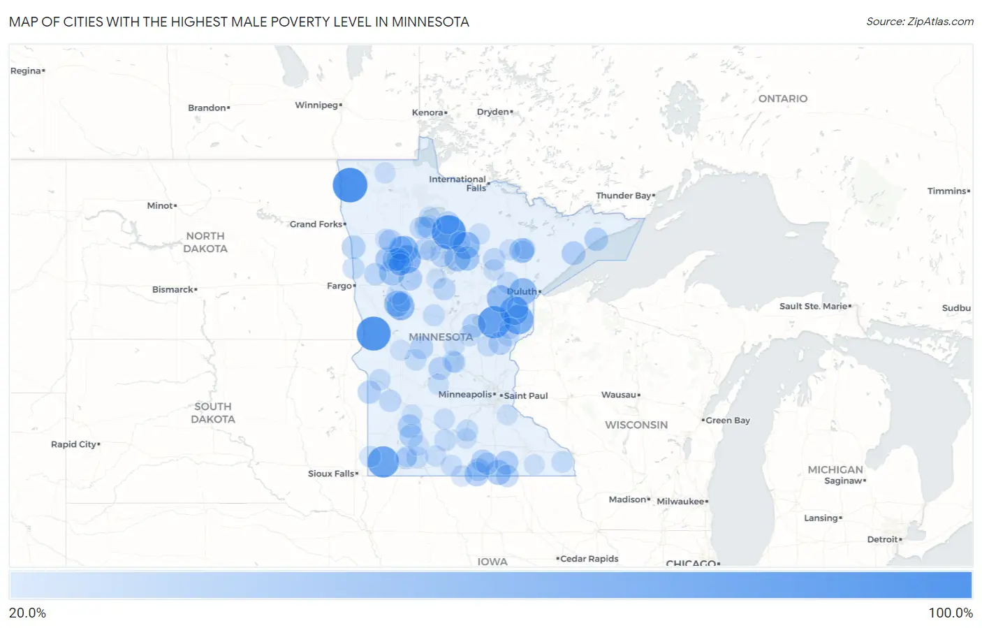 Cities with the Highest Male Poverty Level in Minnesota Map