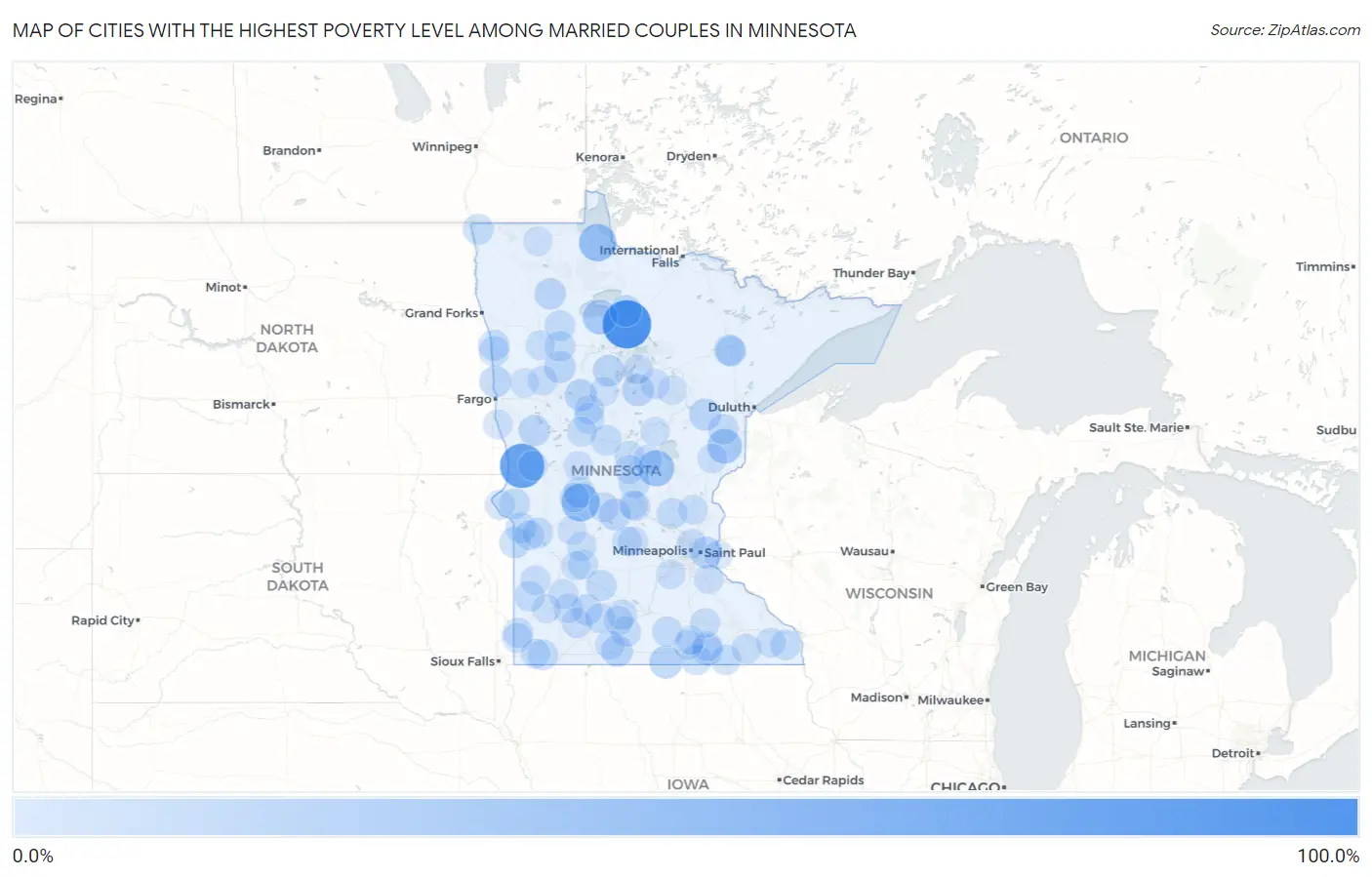 Cities with the Highest Poverty Level Among Married Couples in Minnesota Map