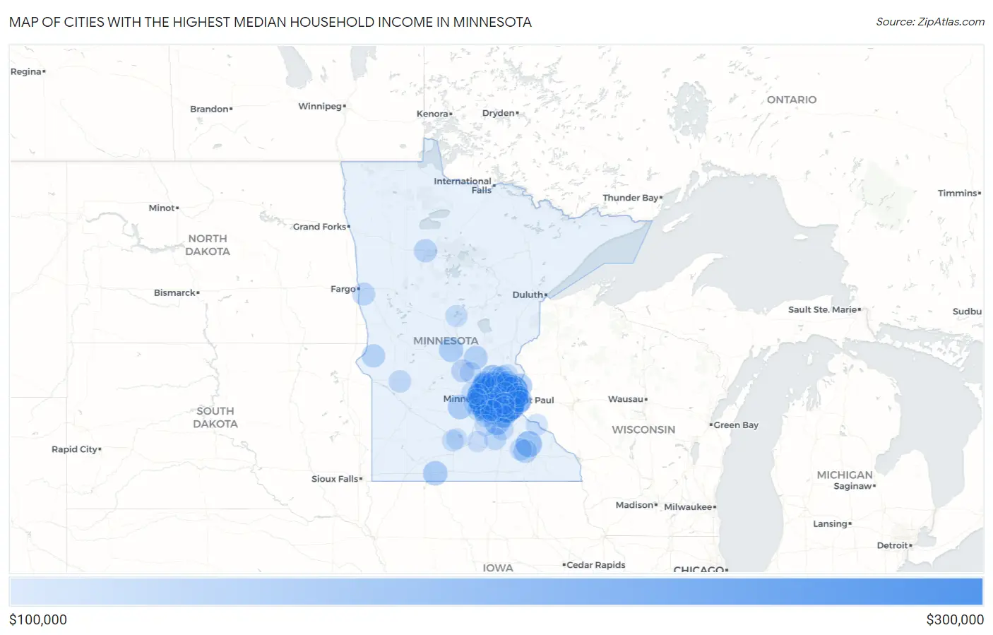 Cities with the Highest Median Household Income in Minnesota Map