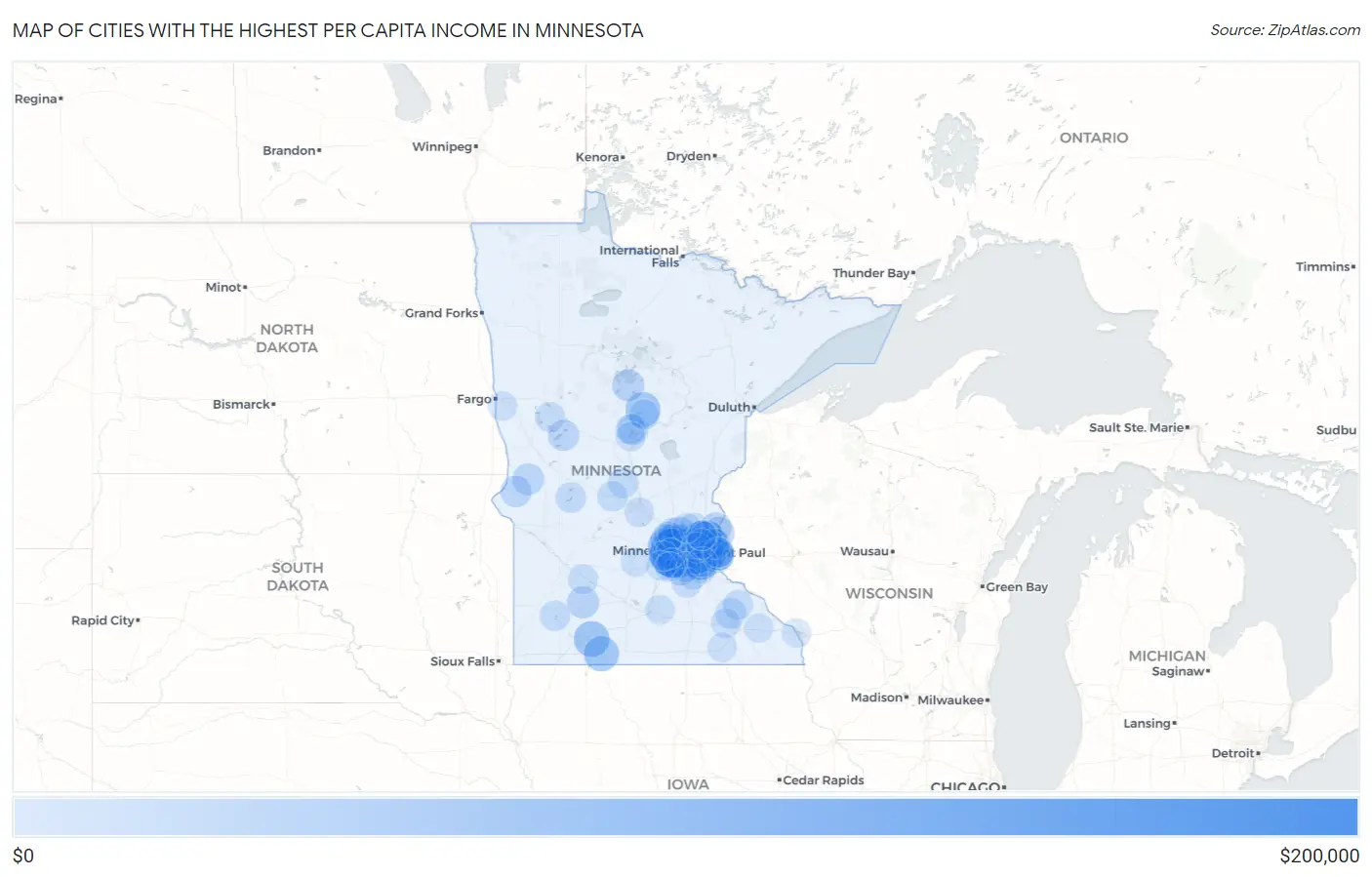Cities with the Highest Per Capita Income in Minnesota Map