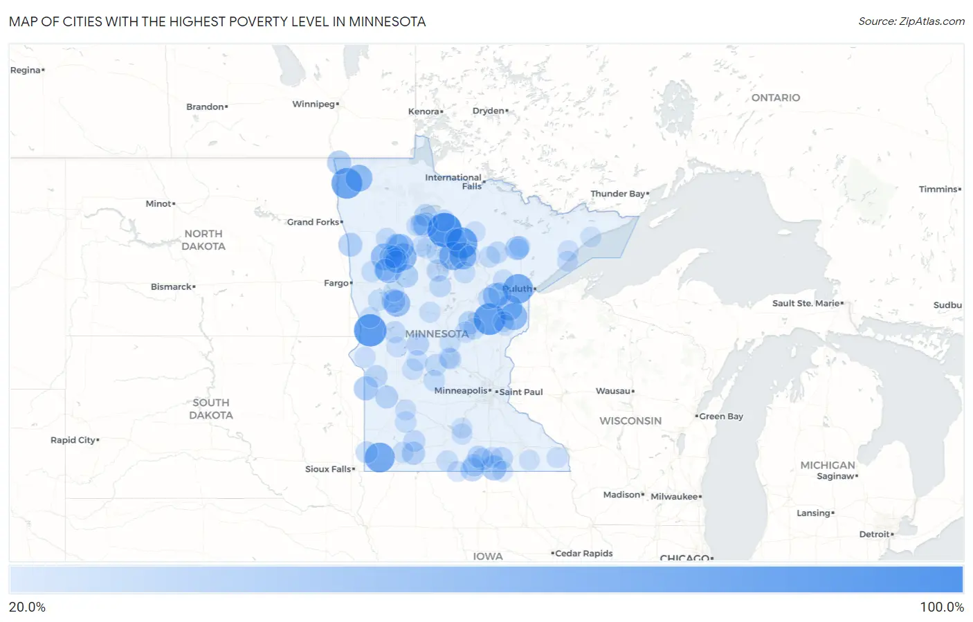 Cities with the Highest Poverty Level in Minnesota Map