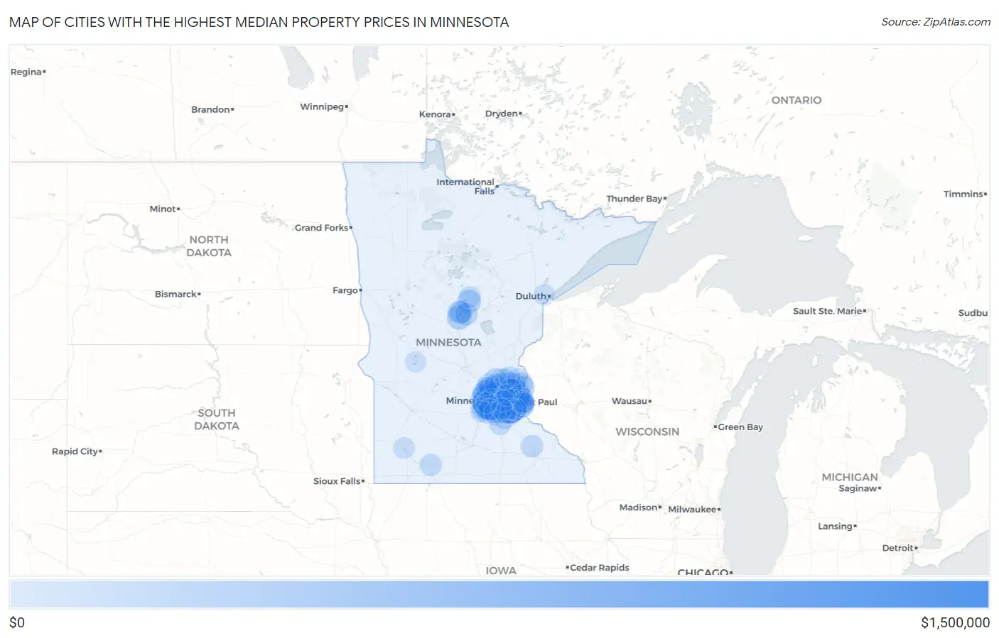 Cities with the Highest Median Property Prices in Minnesota Map