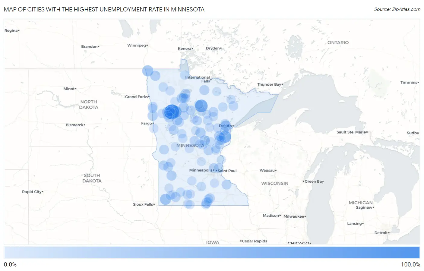 Cities with the Highest Unemployment Rate in Minnesota Map