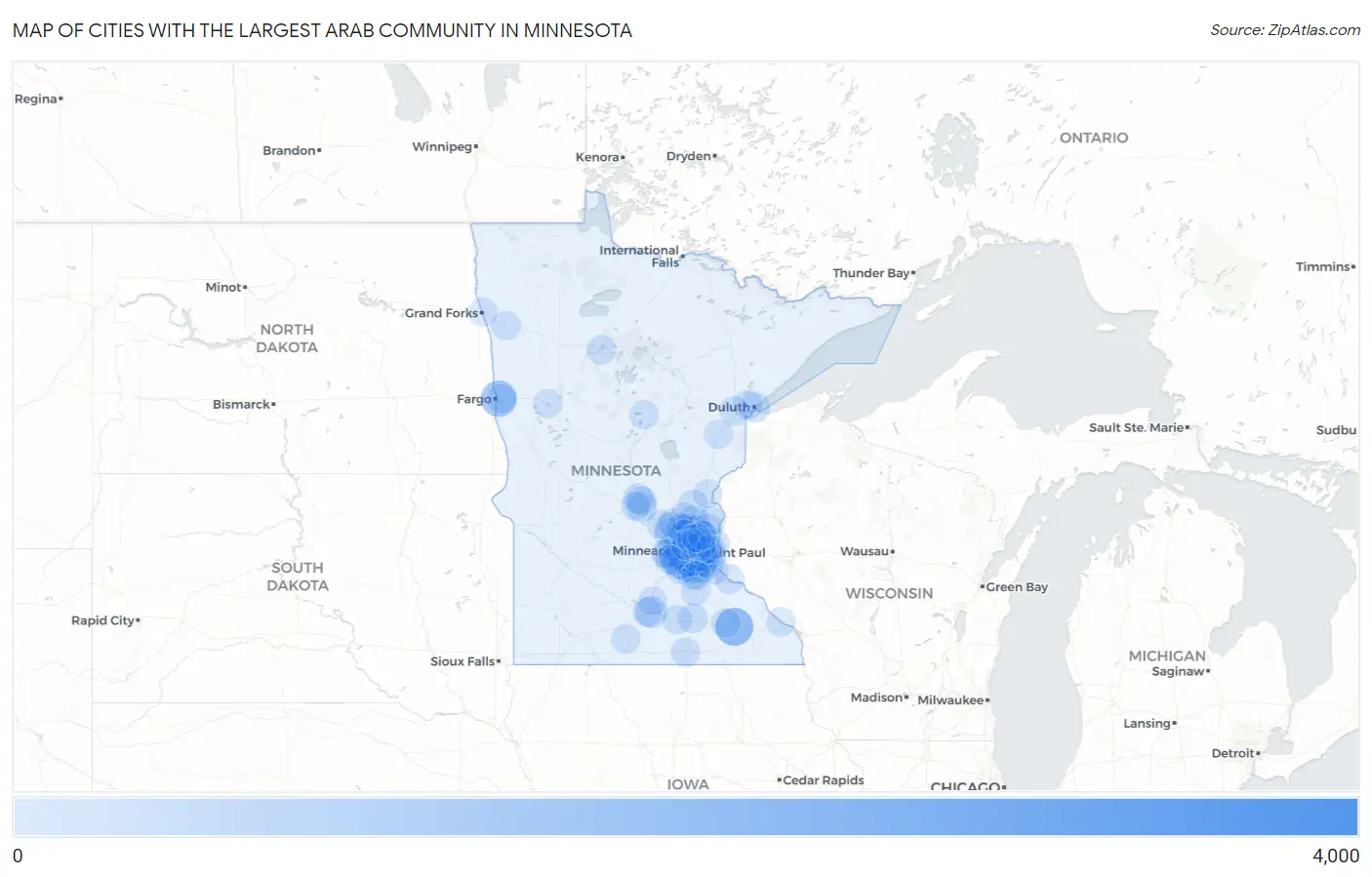Cities with the Largest Arab Community in Minnesota Map