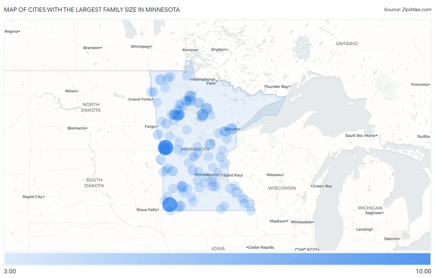 Cities with the Largest Family Size in Minnesota Map